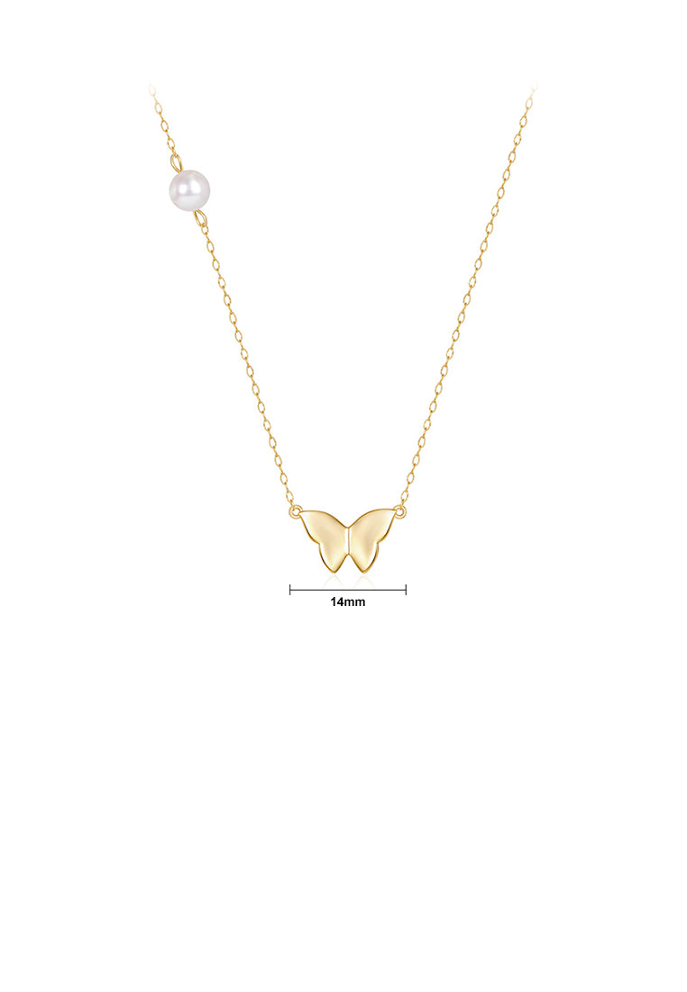 925 Sterling Silver Plated Gold Simple Cute Butterfly Pendant with Imitation Pearls and Necklace