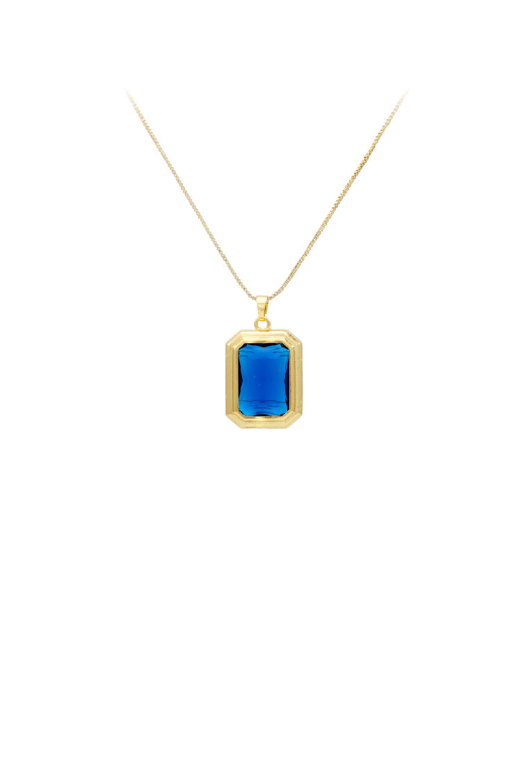 Fashion Simple Plated Gold Geometric Cube Pendant with Blue Cubic Zirconia and Necklace - Luxurious Look