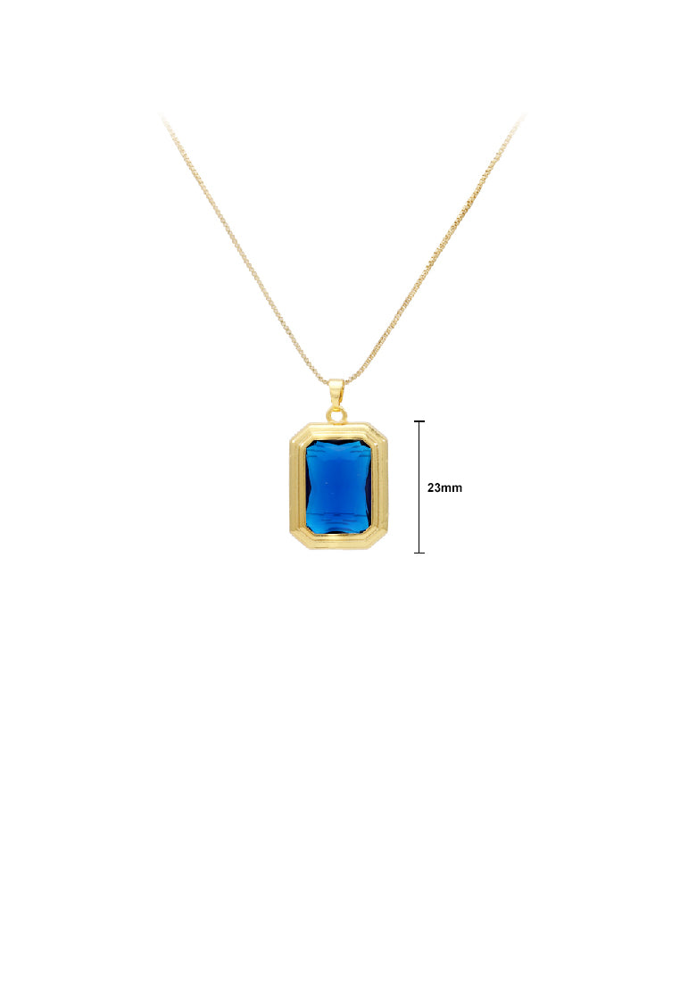 Fashion Simple Plated Gold Geometric Cube Pendant with Blue Cubic Zirconia and Necklace - Luxurious Look