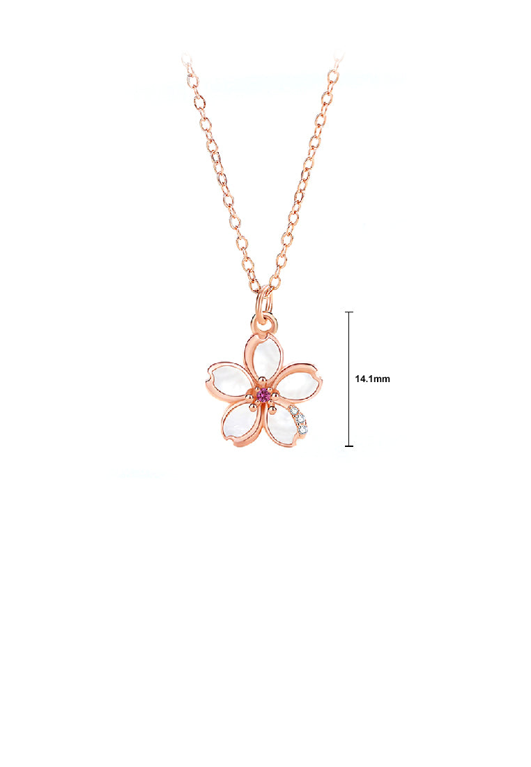 925 Sterling Silver Plated Rose Gold Fashion Temperament Cherry Blossom Mother-of-pearl Pendant with Cubic Zirconia and Necklace - Luxurious Look