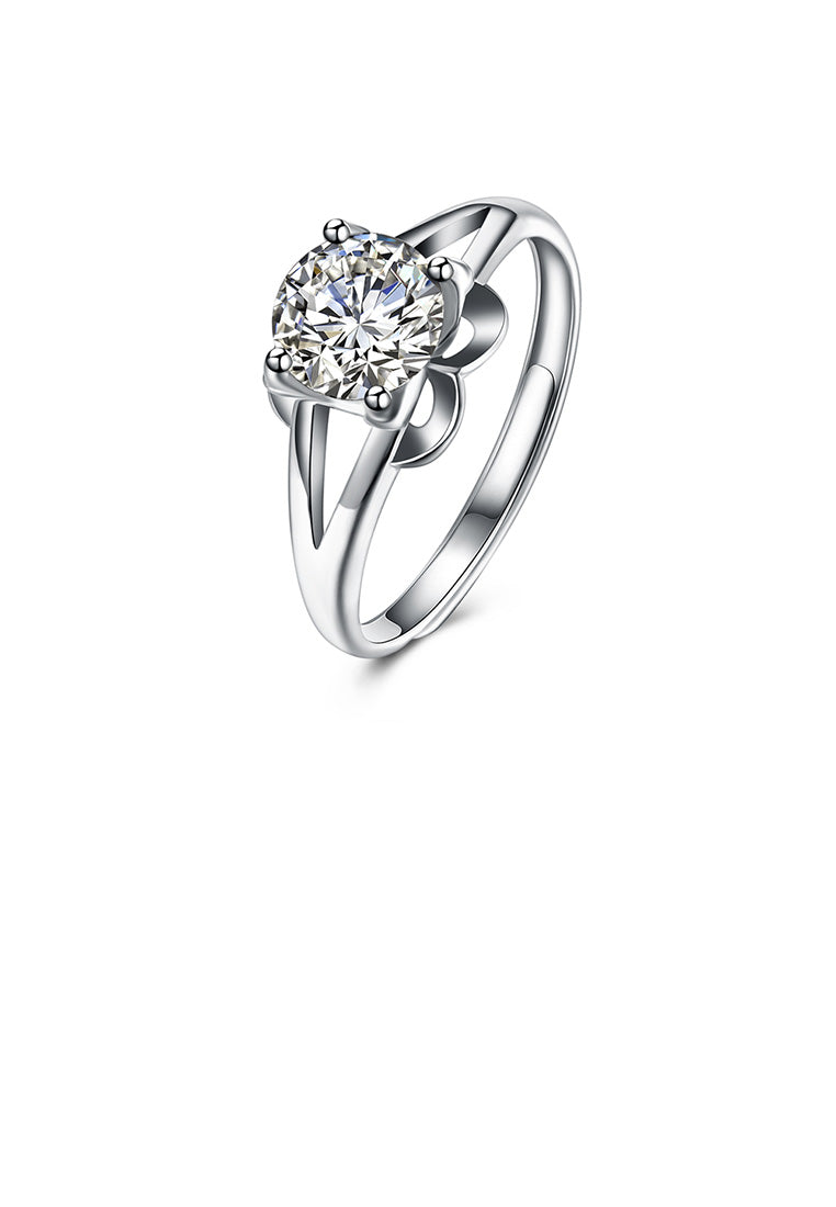 925 Sterling Silver Simple and Fashion Cutout Geometric Adjustable Ring with Cubic Zircon