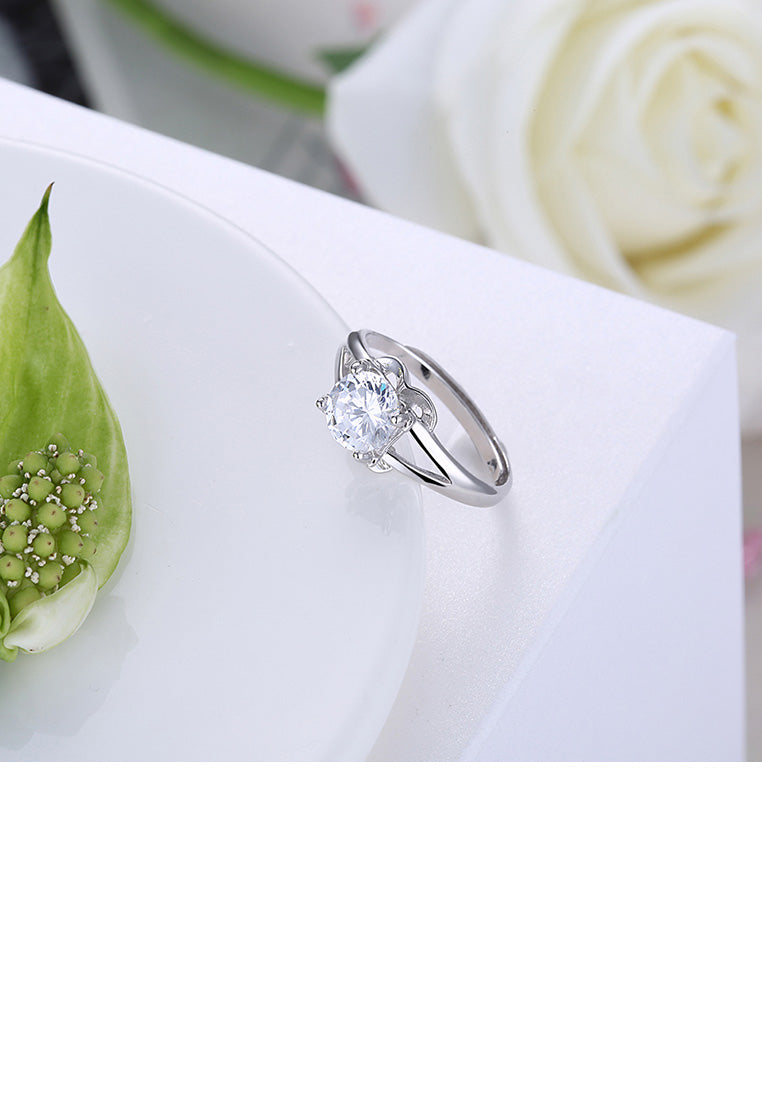 925 Sterling Silver Simple and Fashion Cutout Geometric Adjustable Ring with Cubic Zircon