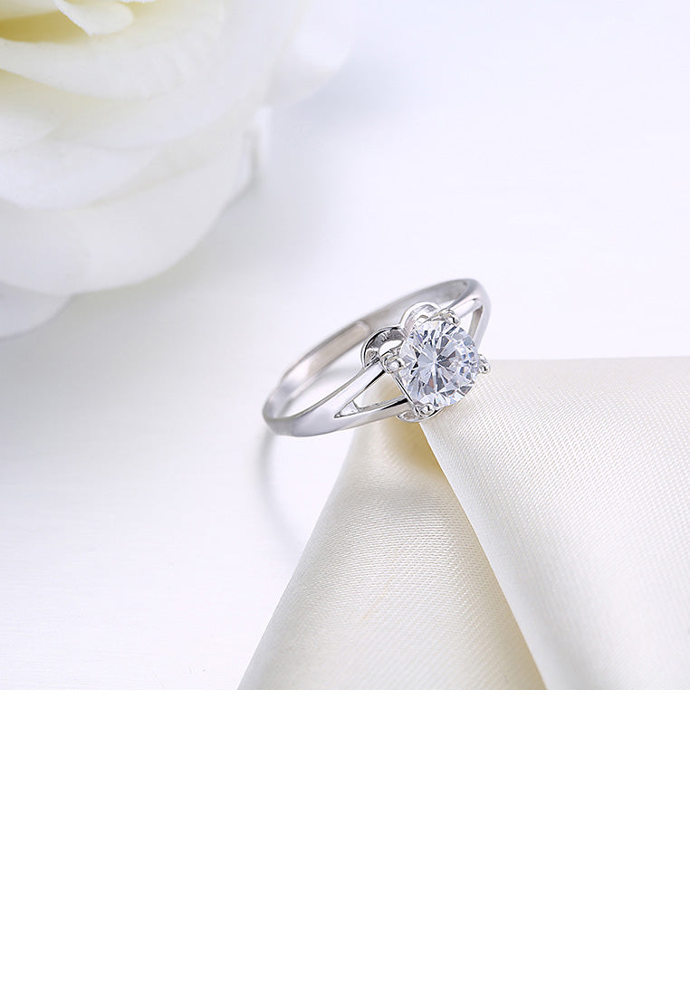 925 Sterling Silver Simple and Fashion Cutout Geometric Adjustable Ring with Cubic Zircon