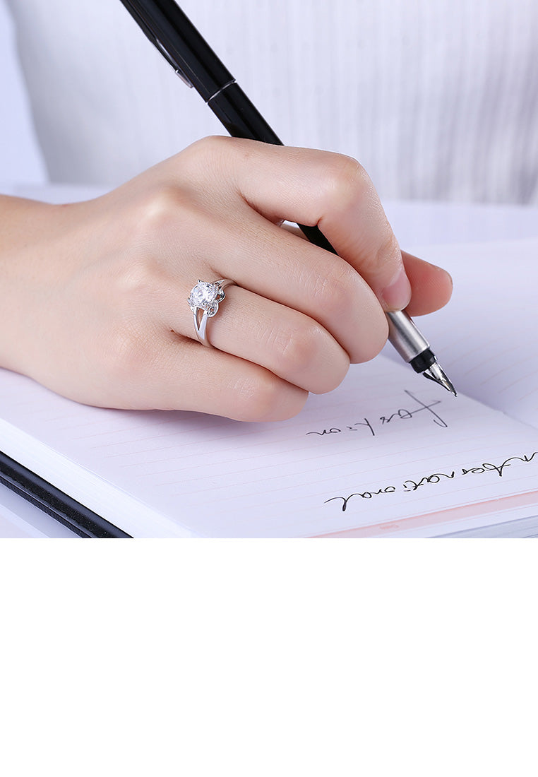 925 Sterling Silver Simple and Fashion Cutout Geometric Adjustable Ring with Cubic Zircon