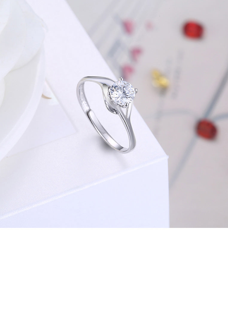 925 Sterling Silver Fashion Elegant Openwork Geometric Adjustable Ring with Cubic Zircon