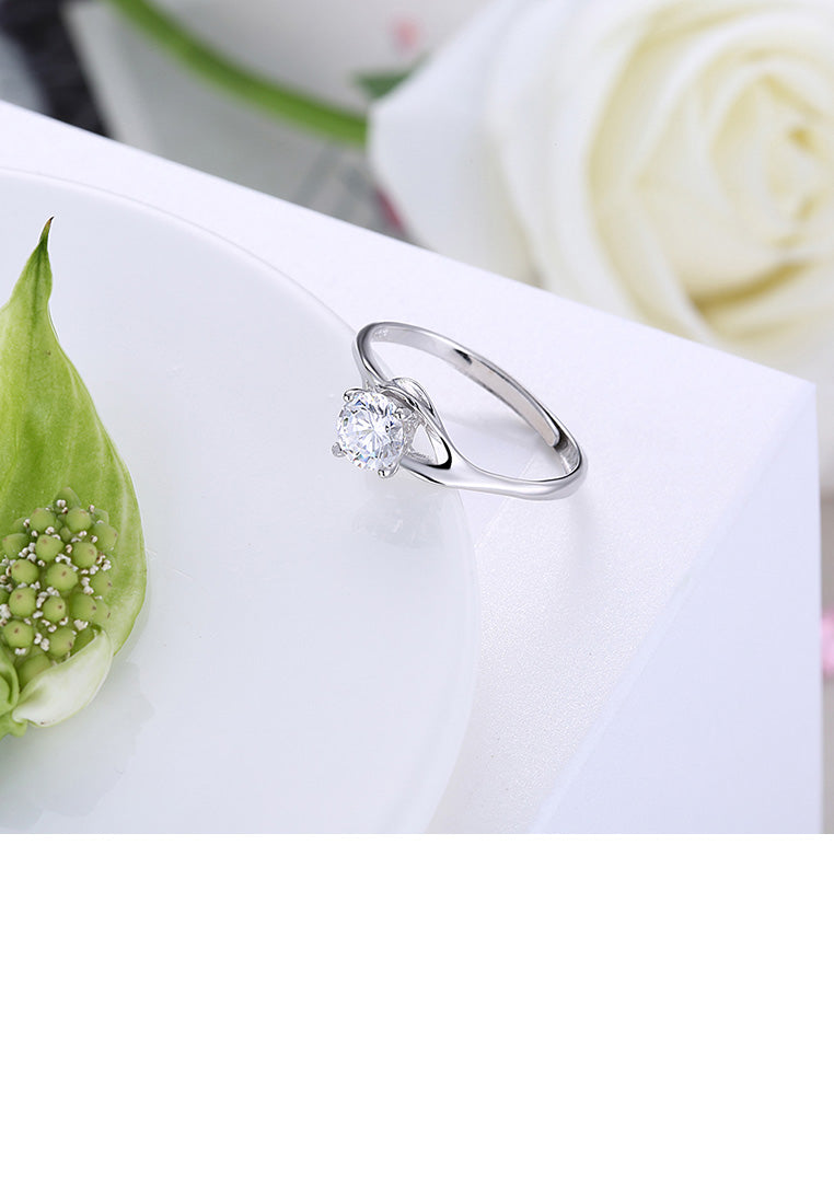 925 Sterling Silver Fashion Elegant Openwork Geometric Adjustable Ring with Cubic Zircon