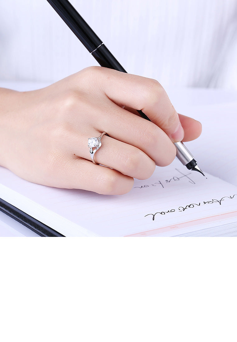 925 Sterling Silver Fashion Elegant Openwork Geometric Adjustable Ring with Cubic Zircon