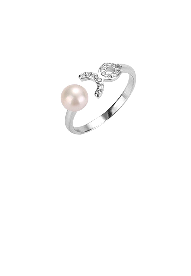 925 Sterling Silver Fashion Simple Twelve Constellation Taurus Freshwater Pearl Adjustable Open Ring with Cubic Zirconia - Luxurious Look