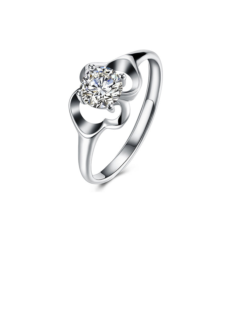 925 Sterling Silver Elegant Openwork Flower Adjustable Ring with Cubic Zircon