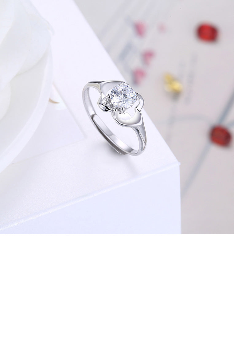 925 Sterling Silver Elegant Openwork Flower Adjustable Ring with Cubic Zircon