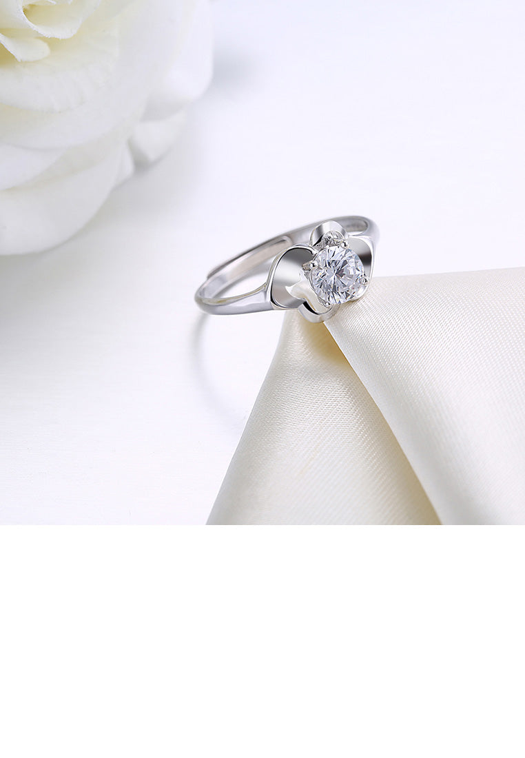 925 Sterling Silver Elegant Openwork Flower Adjustable Ring with Cubic Zircon