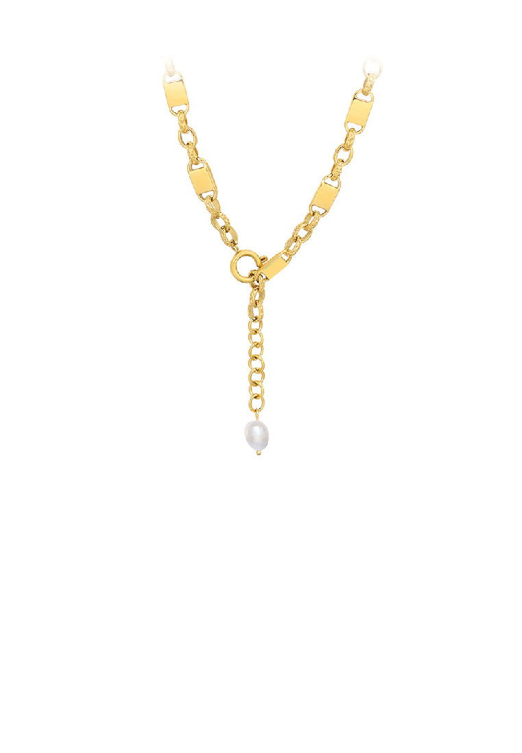 Simple Temperament Plated Gold 316L Stainless Steel Chain Tassel Imitation Pearl Necklace - Luxurious Look