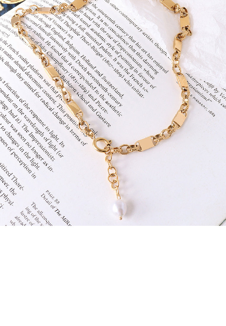Simple Temperament Plated Gold 316L Stainless Steel Chain Tassel Imitation Pearl Necklace - Luxurious Look