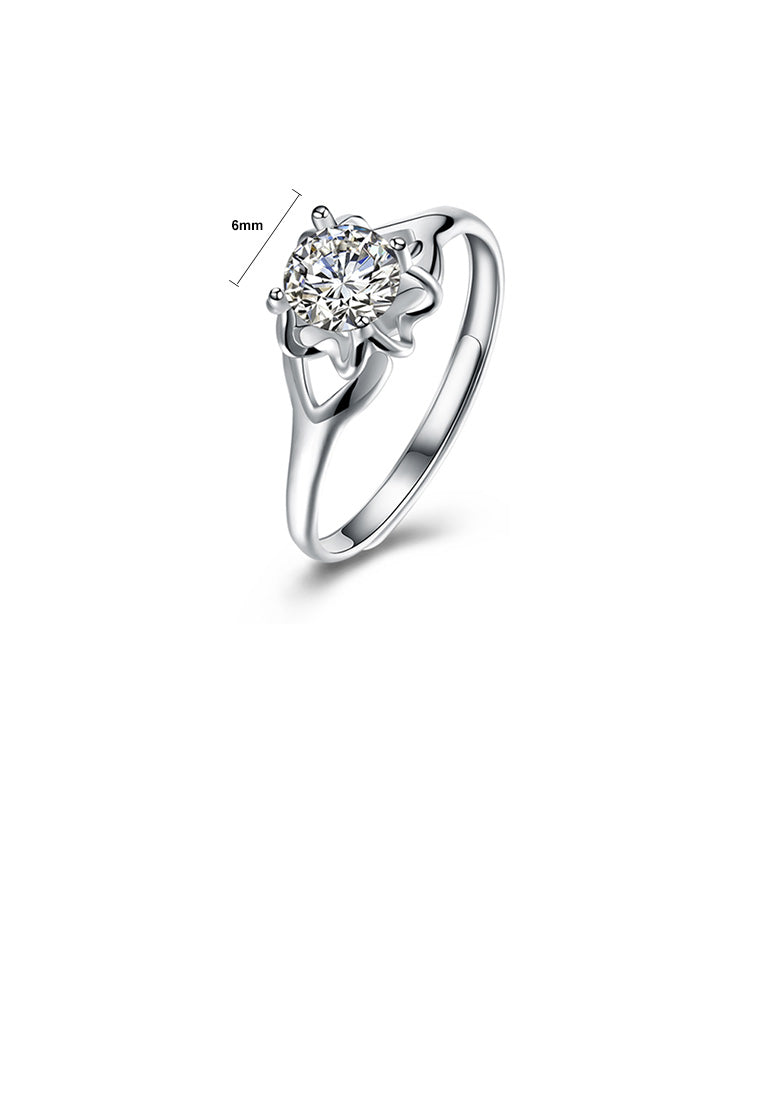 925 Sterling Silver Simple Fashion Flower Adjustable Ring with Cubic Zircon