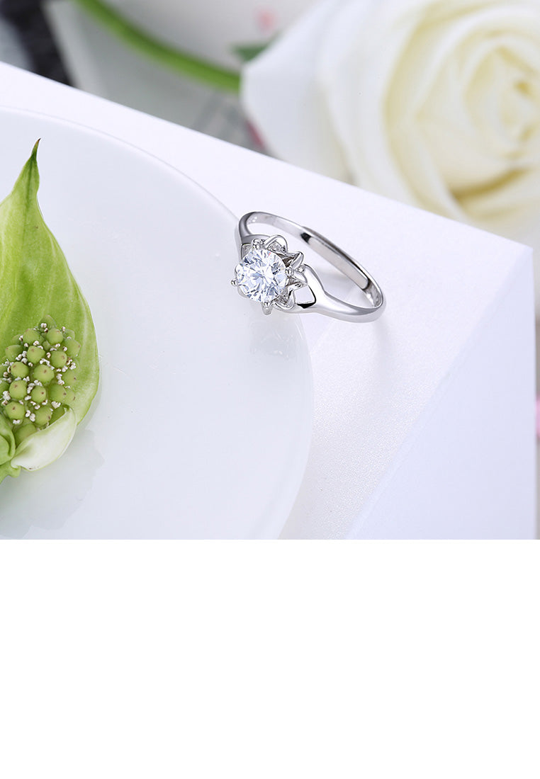 925 Sterling Silver Simple Fashion Flower Adjustable Ring with Cubic Zircon