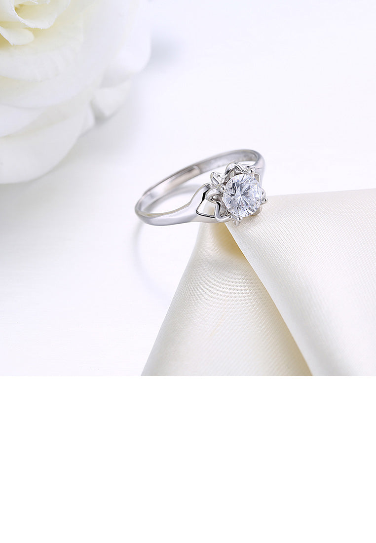925 Sterling Silver Simple Fashion Flower Adjustable Ring with Cubic Zircon
