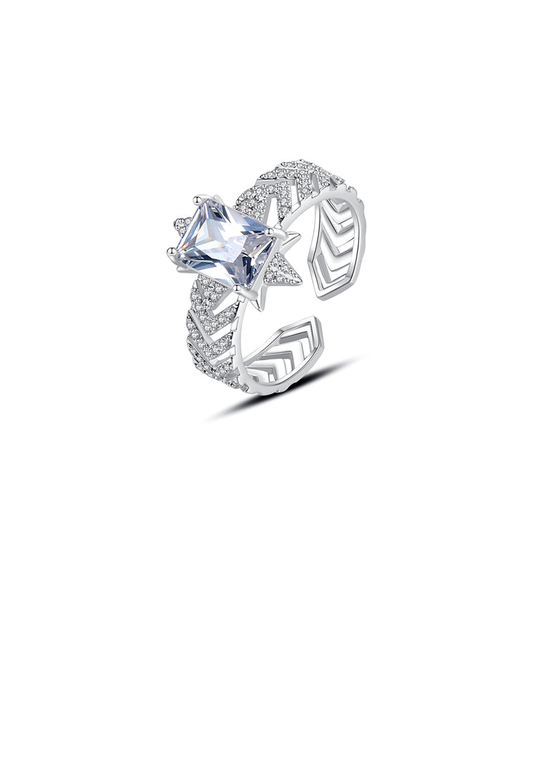 Fashion and Elegant Geometric Hollow Cubic Zirconia Adjustable Opening Ring - Luxurious Look