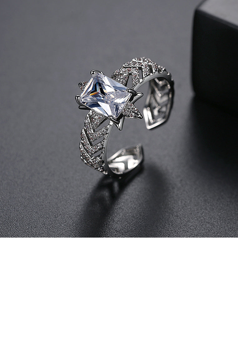 Fashion and Elegant Geometric Hollow Cubic Zirconia Adjustable Opening Ring - Luxurious Look