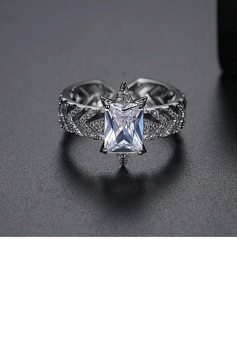 Fashion and Elegant Geometric Hollow Cubic Zirconia Adjustable Opening Ring - Luxurious Look