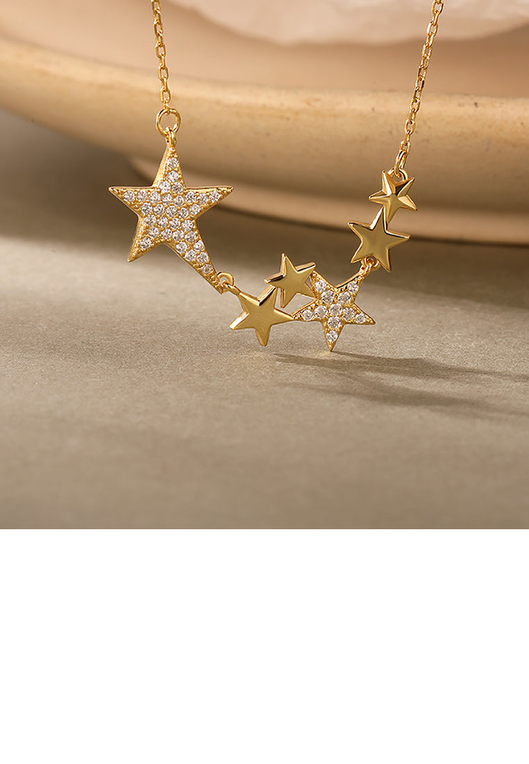 925 Sterling Silver Plated Gold Fashion Simple Star Necklace with Cubic Zirconia - Luxurious Look