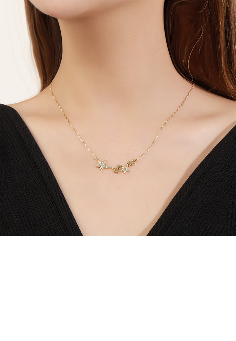 925 Sterling Silver Plated Gold Fashion Simple Star Necklace with Cubic Zirconia - Luxurious Look