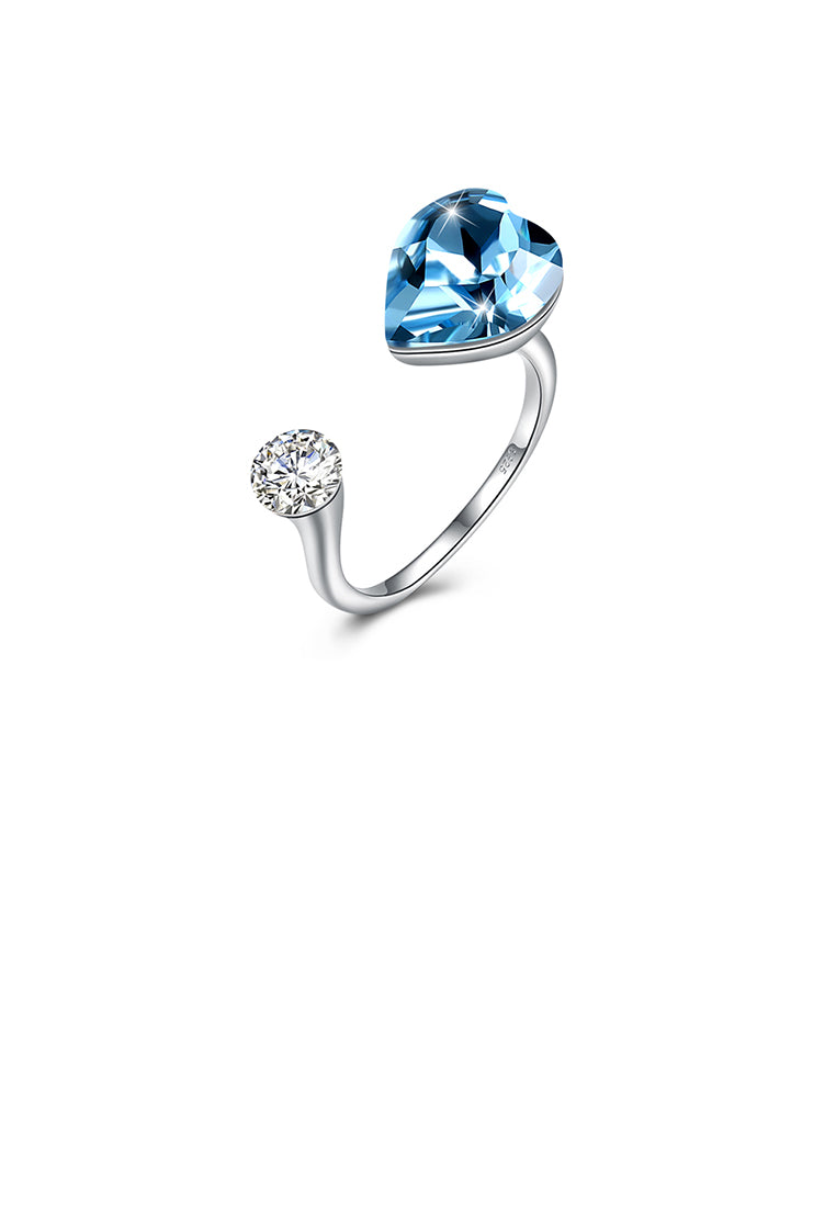 925 Sterling Silve Elegant Romantic Sweet Blue Austrian Element Crystal Heart Shape Adjustable Opening Ring