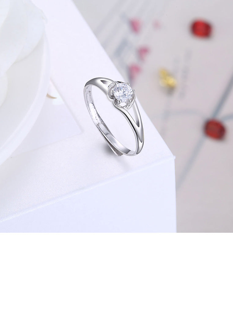 925 Sterling Silver Simple Fashion Geometric Cubic Zircon Adjustable Ring