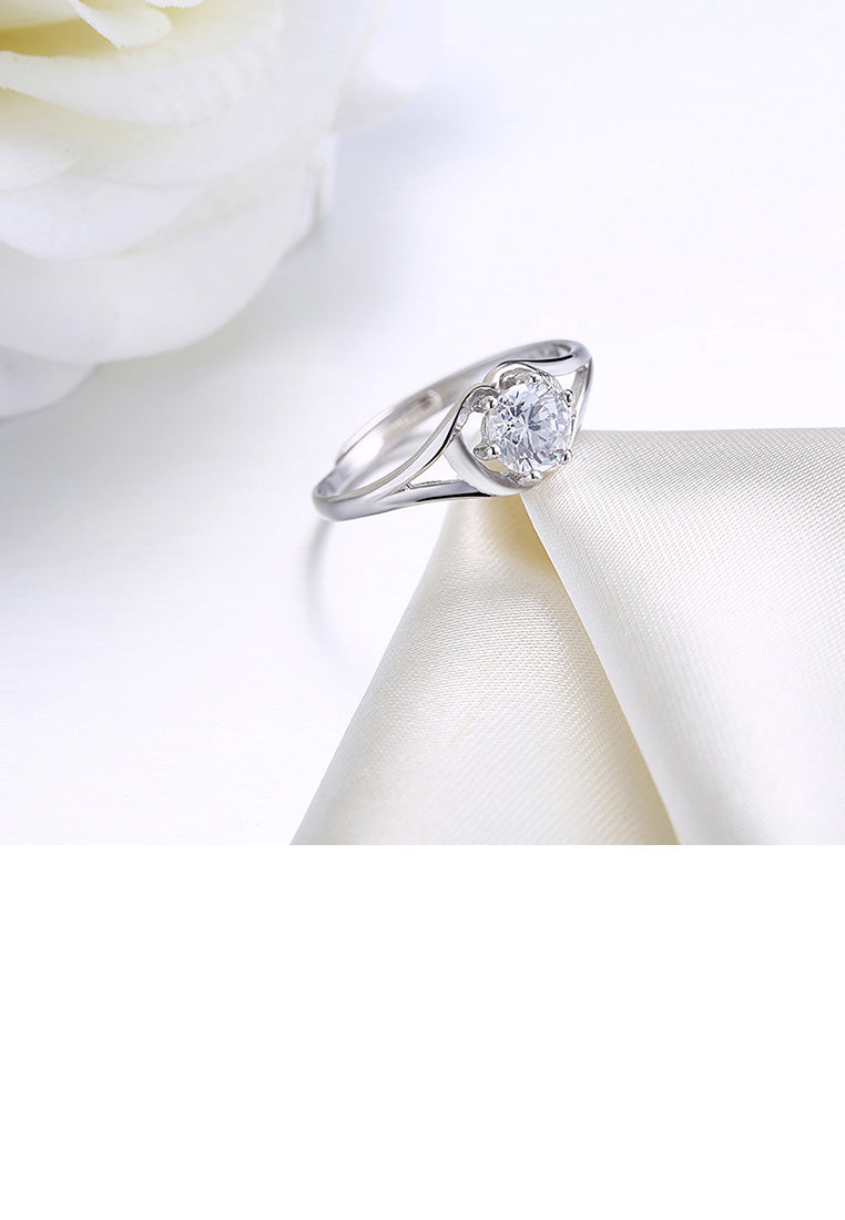 925 Sterling Silver Simple Fashion Geometric Cubic Zircon Adjustable Ring
