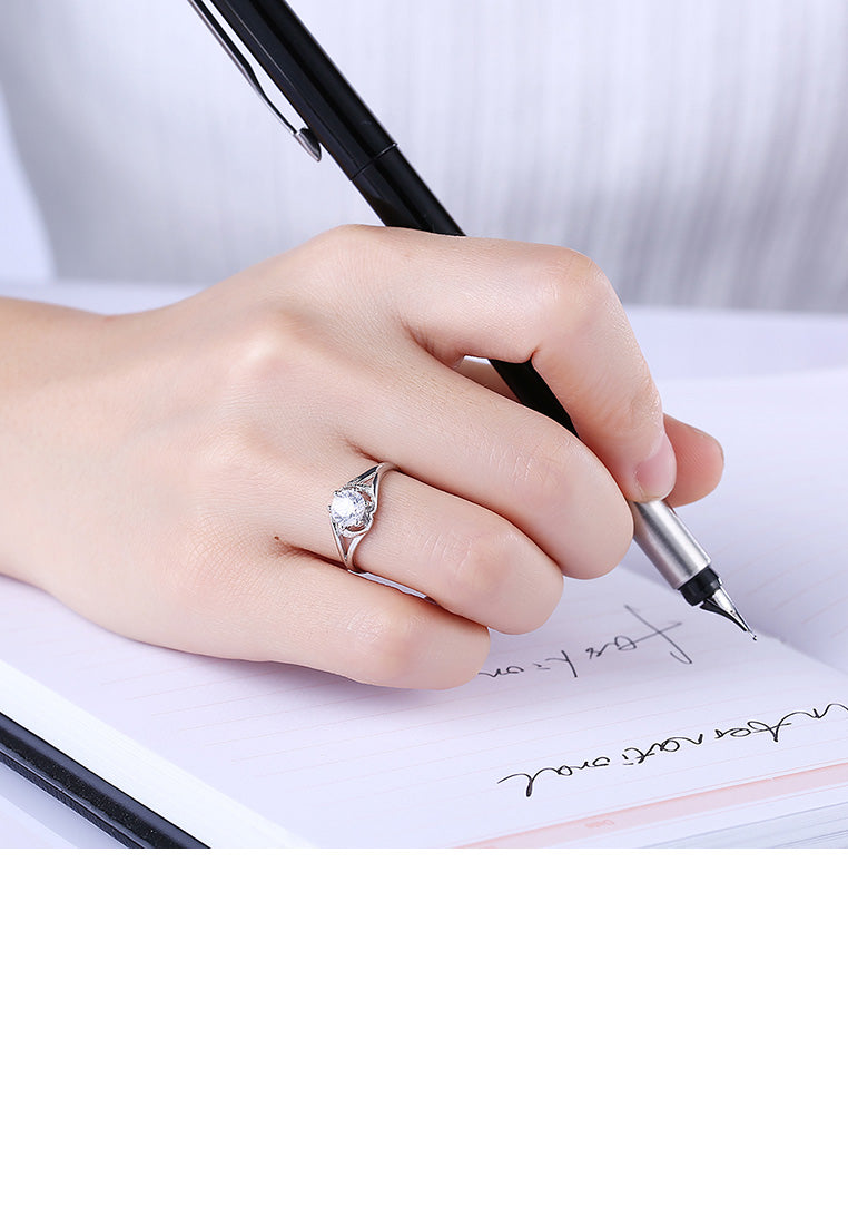 925 Sterling Silver Simple Fashion Geometric Cubic Zircon Adjustable Ring