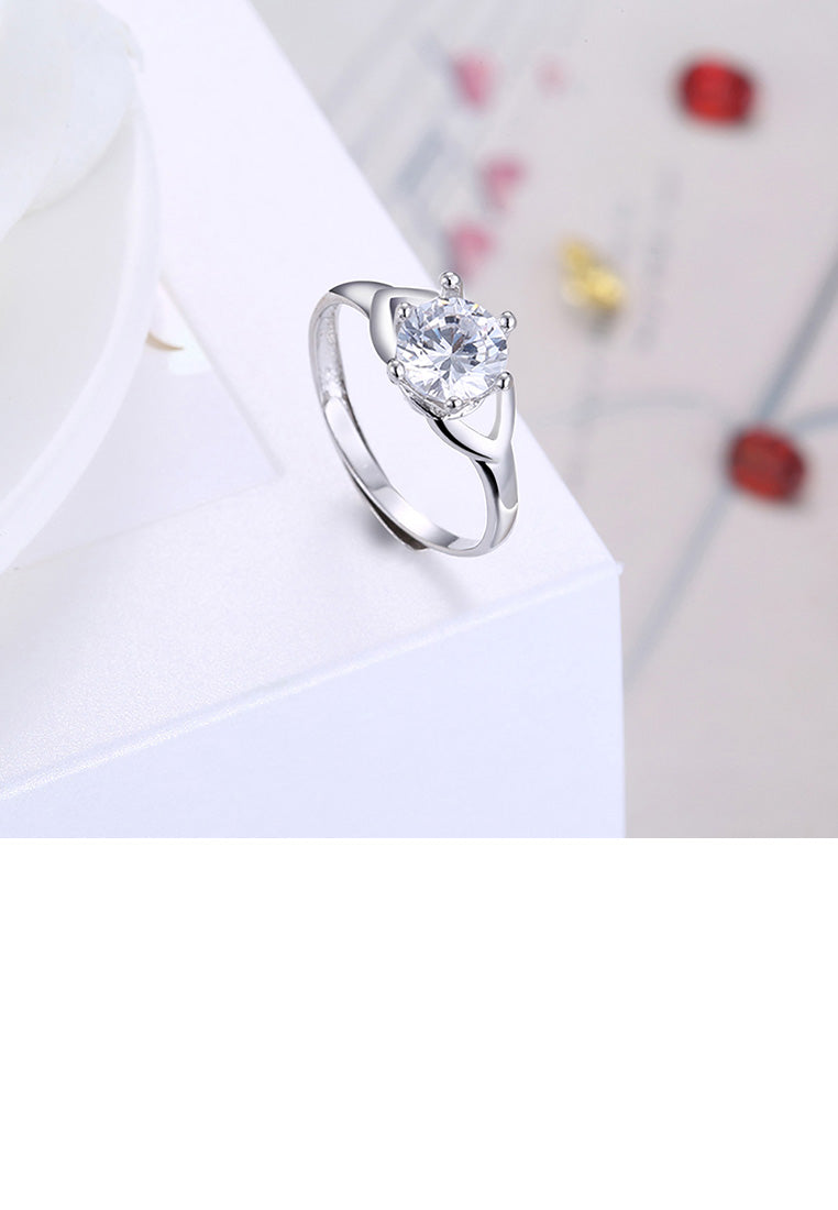 925 Sterling Silver Fashion Romantic Cutout Geometric Adjustable Ring with Cubic Zircon
