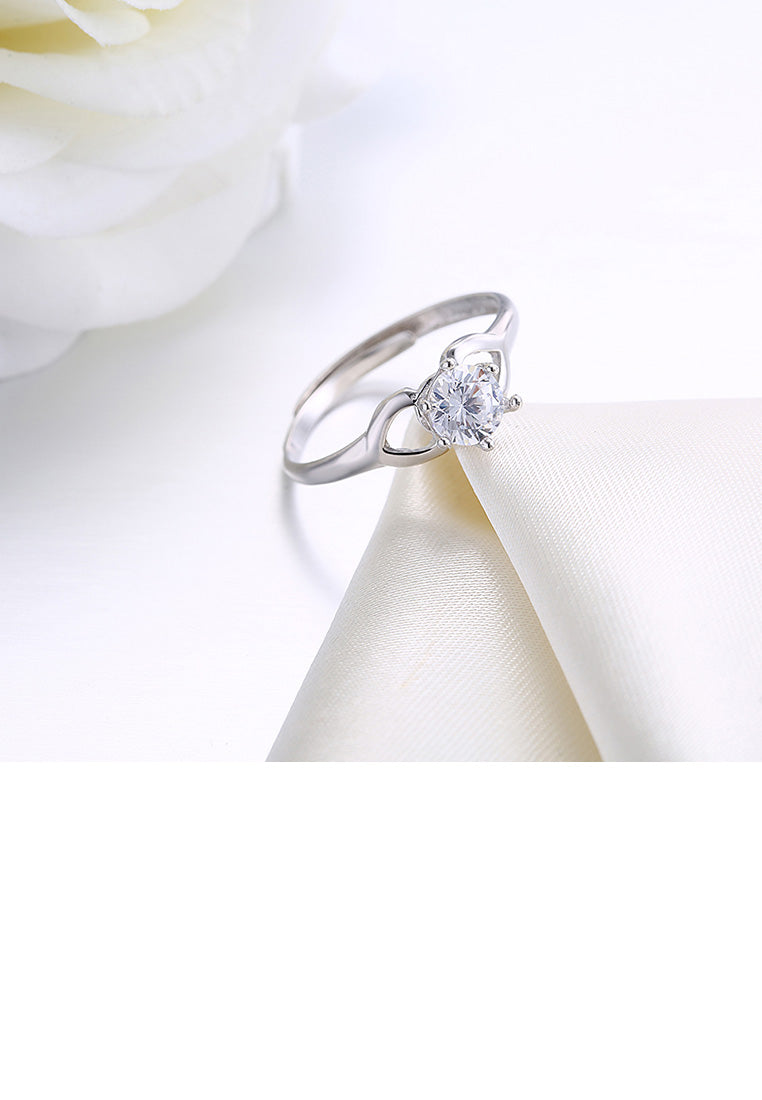 925 Sterling Silver Fashion Romantic Cutout Geometric Adjustable Ring with Cubic Zircon