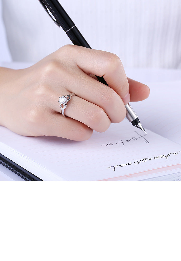 925 Sterling Silver Fashion Romantic Cutout Geometric Adjustable Ring with Cubic Zircon