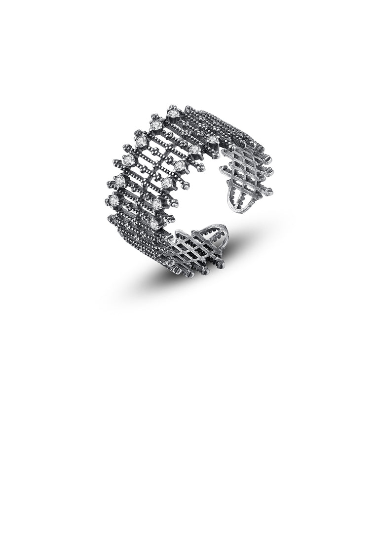 925 Sterling Silver Fashion Personality Geometric Cubic Zirconia Adjustable Open Ring - Luxurious Look