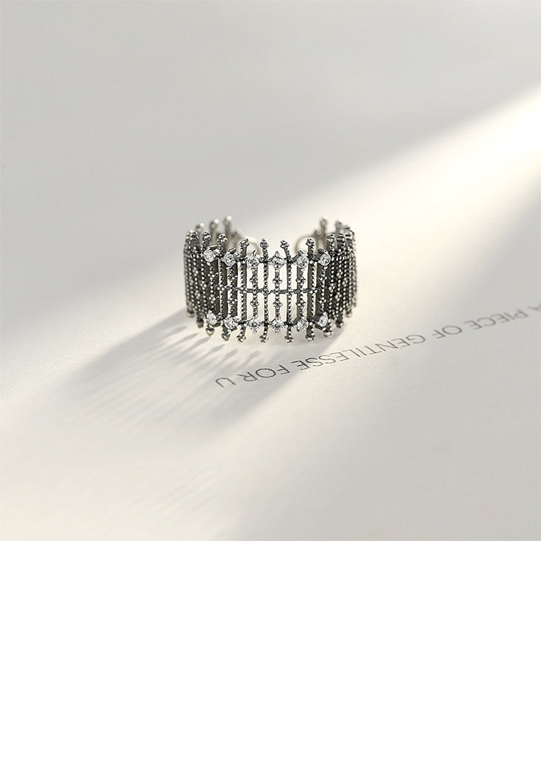 925 Sterling Silver Fashion Personality Geometric Cubic Zirconia Adjustable Open Ring - Luxurious Look