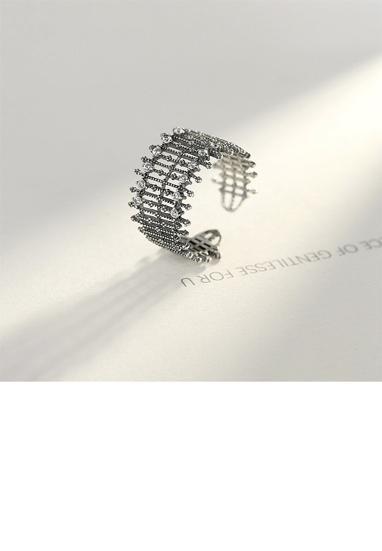 925 Sterling Silver Fashion Personality Geometric Cubic Zirconia Adjustable Open Ring - Luxurious Look