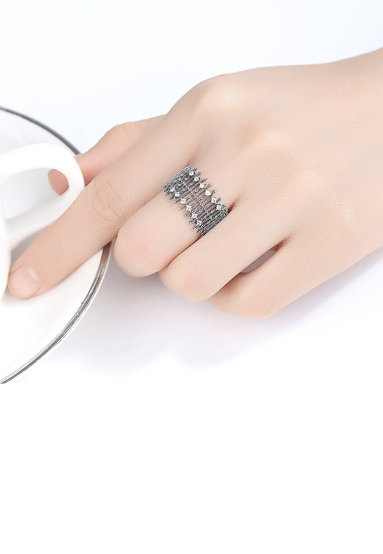 925 Sterling Silver Fashion Personality Geometric Cubic Zirconia Adjustable Open Ring - Luxurious Look
