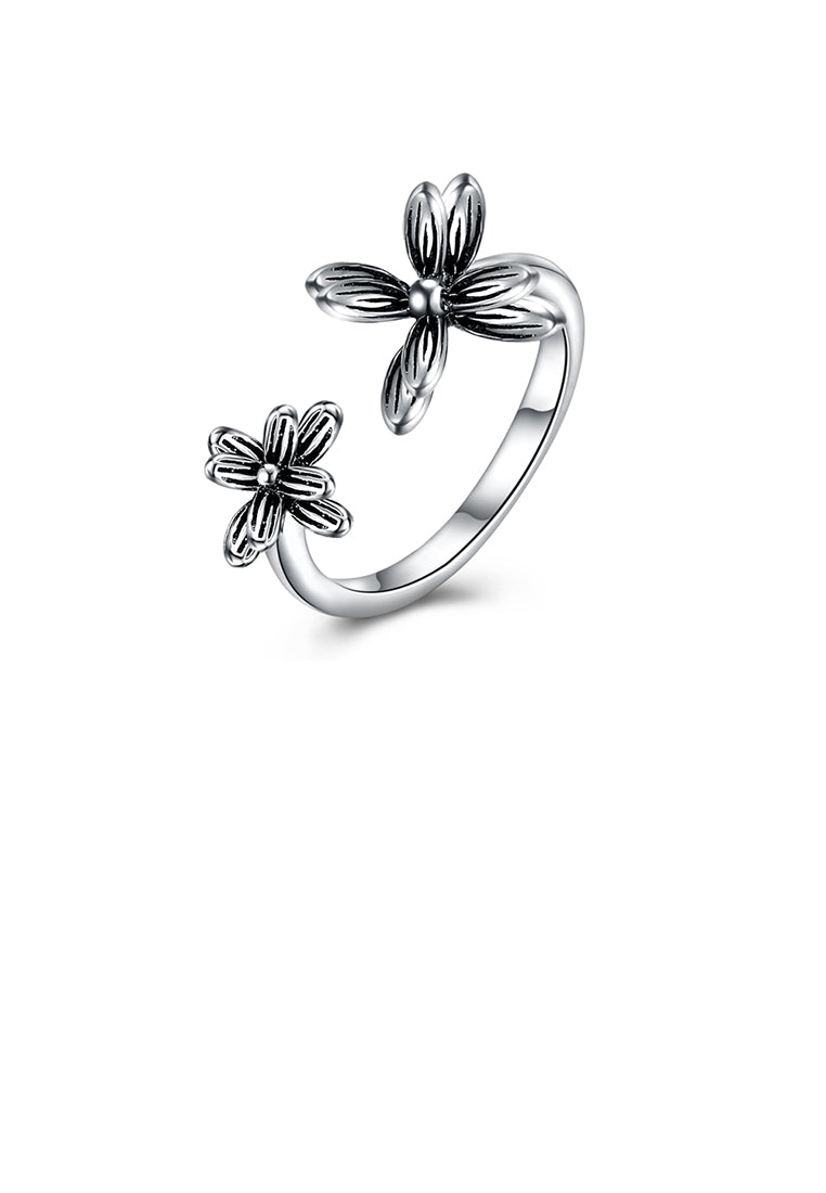 925 Sterling Silver Vintage Elegant Noble Fashion Flower Adjustable Opening Ring