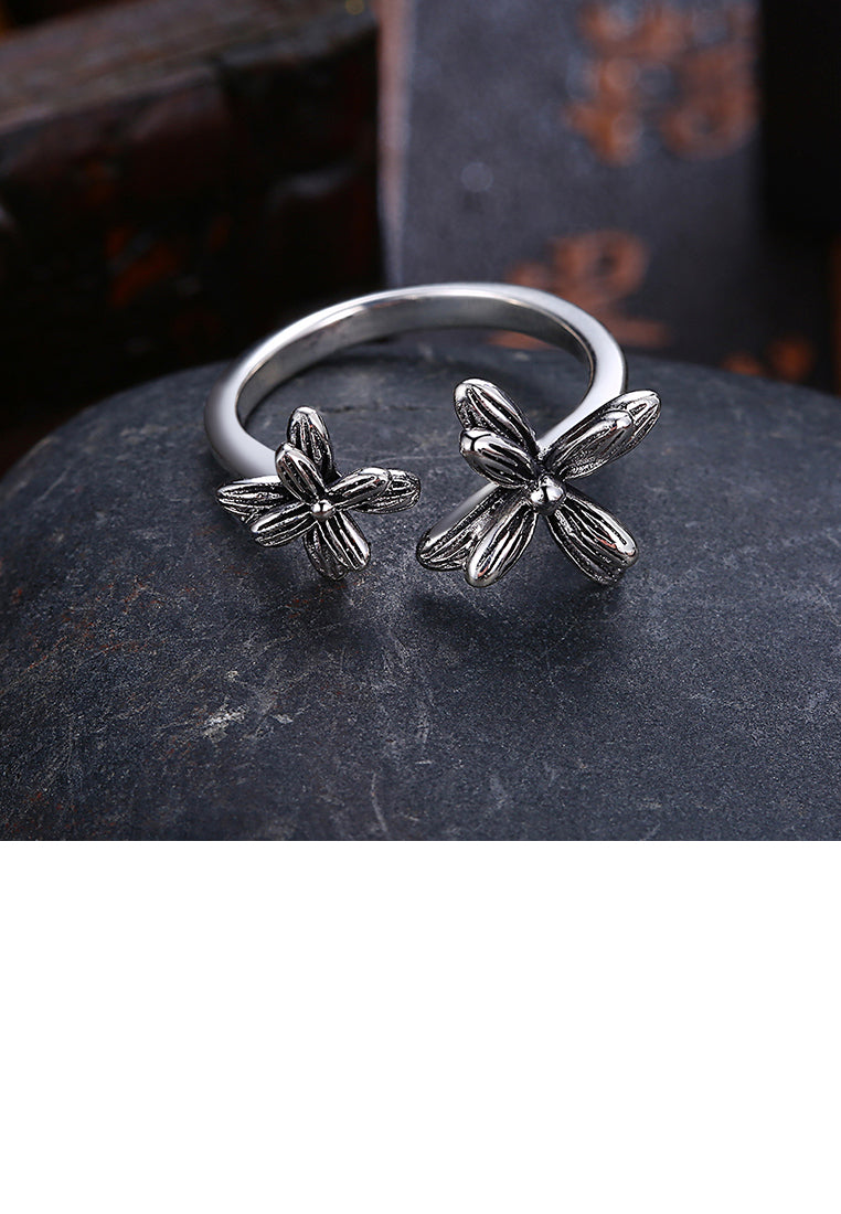 925 Sterling Silver Vintage Elegant Noble Fashion Flower Adjustable Opening Ring