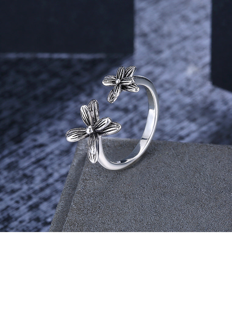 925 Sterling Silver Vintage Elegant Noble Fashion Flower Adjustable Opening Ring
