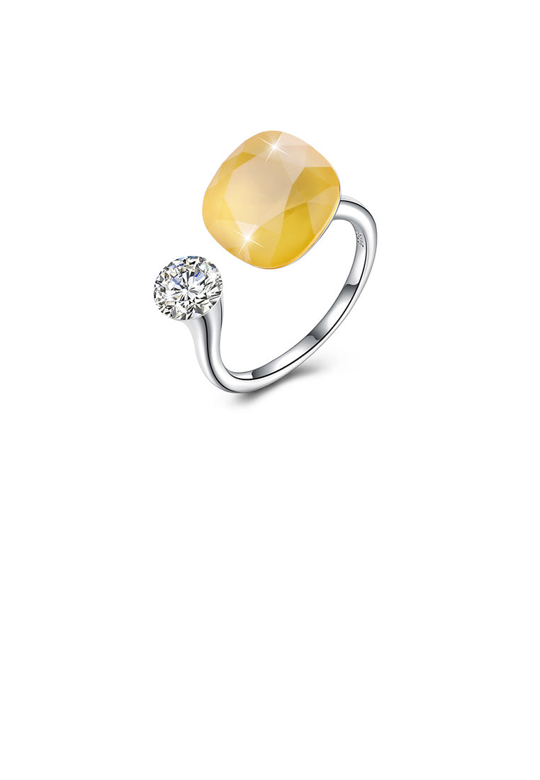 925 Sterling Silver Fashion Personalized Yellow Austrian Element Crystal Cube Adjustable Ring