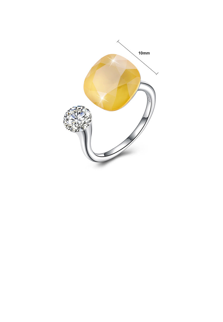 925 Sterling Silver Fashion Personalized Yellow Austrian Element Crystal Cube Adjustable Ring