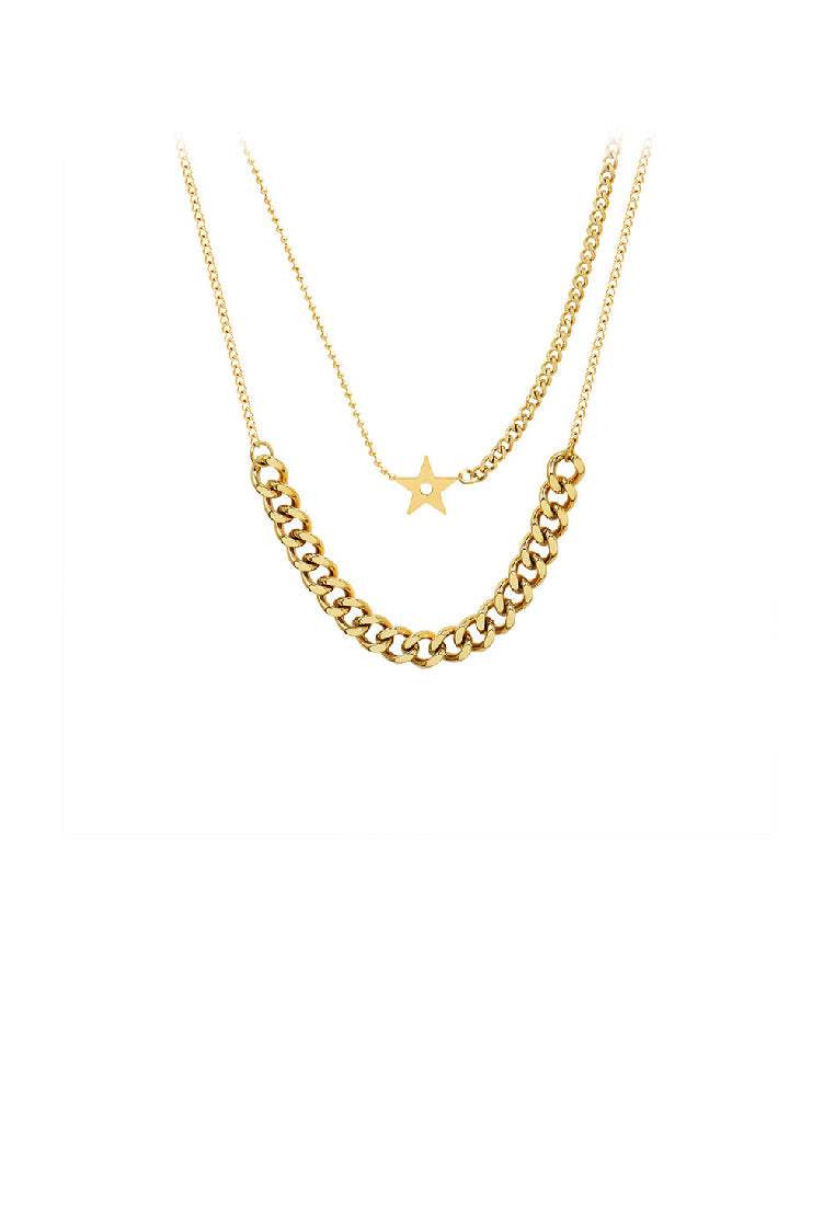 Fashion Personality Plated Gold 316L Stainless Steel Star Chain Double Layer Necklace