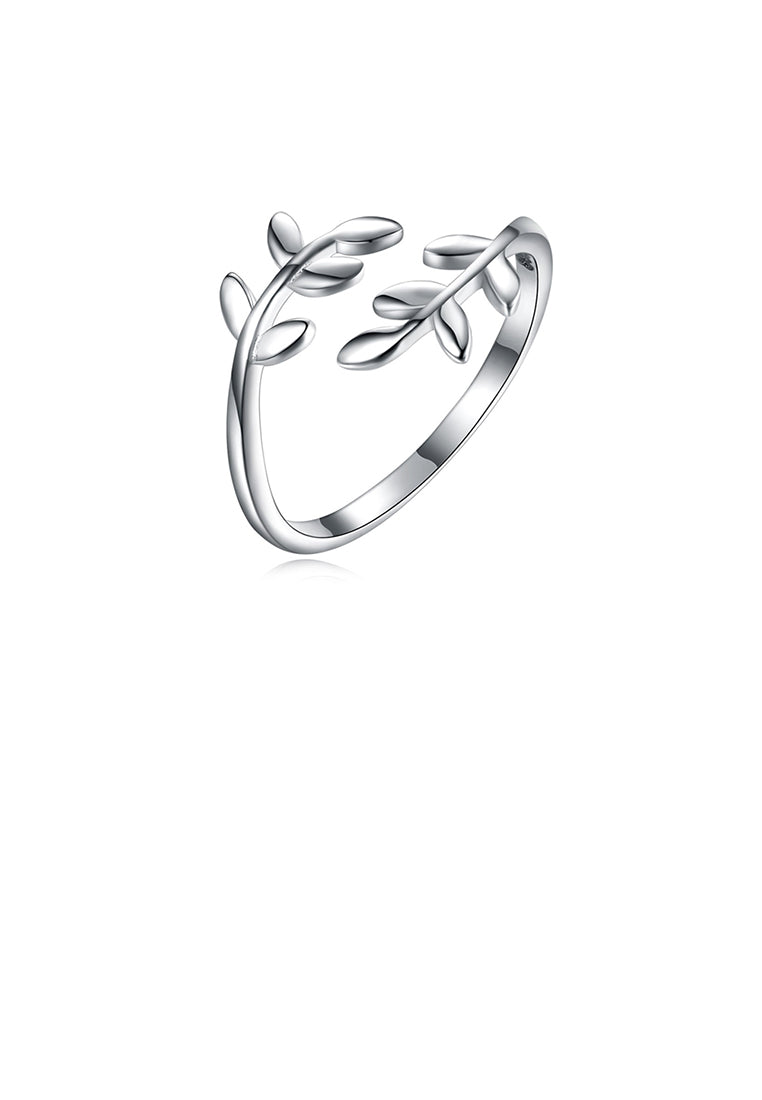 925 Sterling Silver Elegant Noble Fashion Leaf Adjustable Opening Ring
