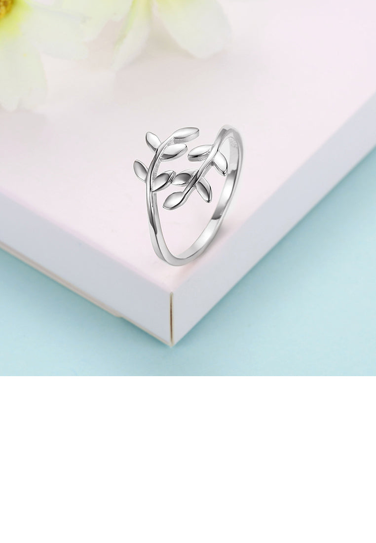 925 Sterling Silver Elegant Noble Fashion Leaf Adjustable Opening Ring