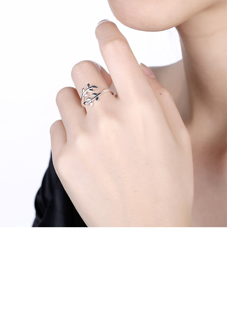 925 Sterling Silver Elegant Noble Fashion Leaf Adjustable Opening Ring