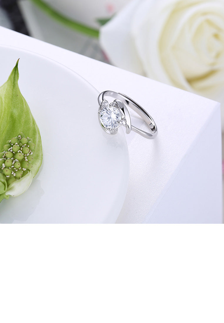 925 Sterling Silver Fashion Simple Geometric Cubic Zircon Adjustable Ring