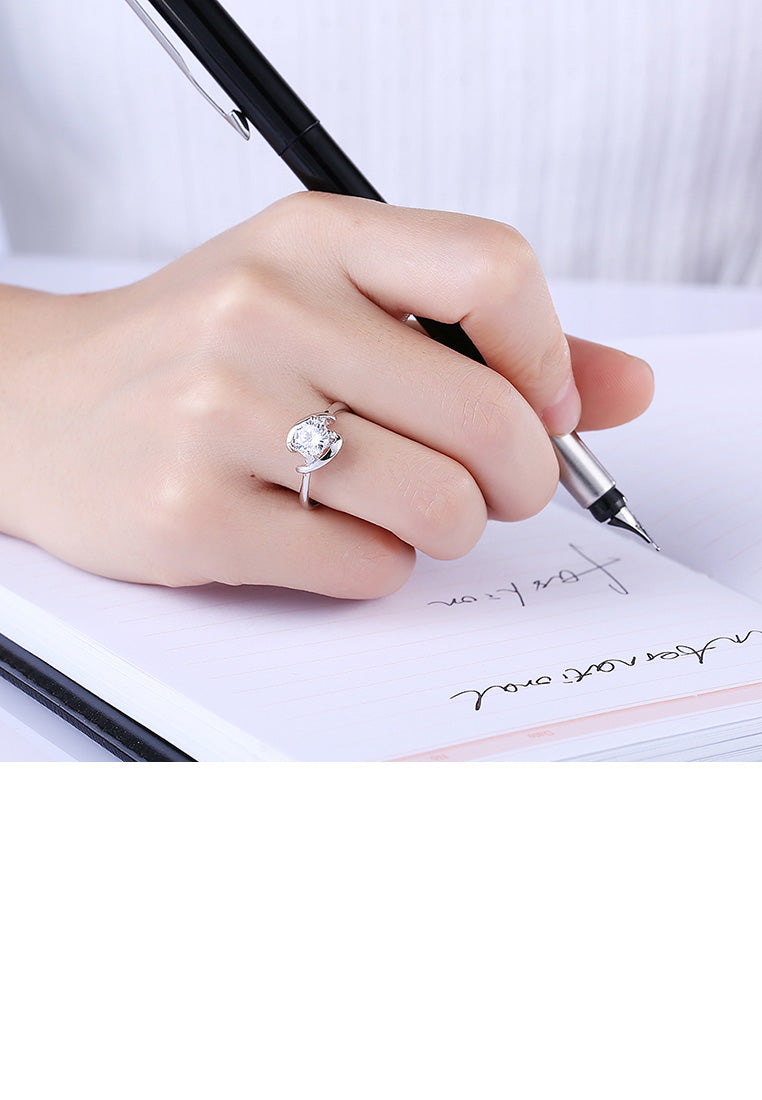 925 Sterling Silver Fashion Simple Geometric Cubic Zircon Adjustable Ring