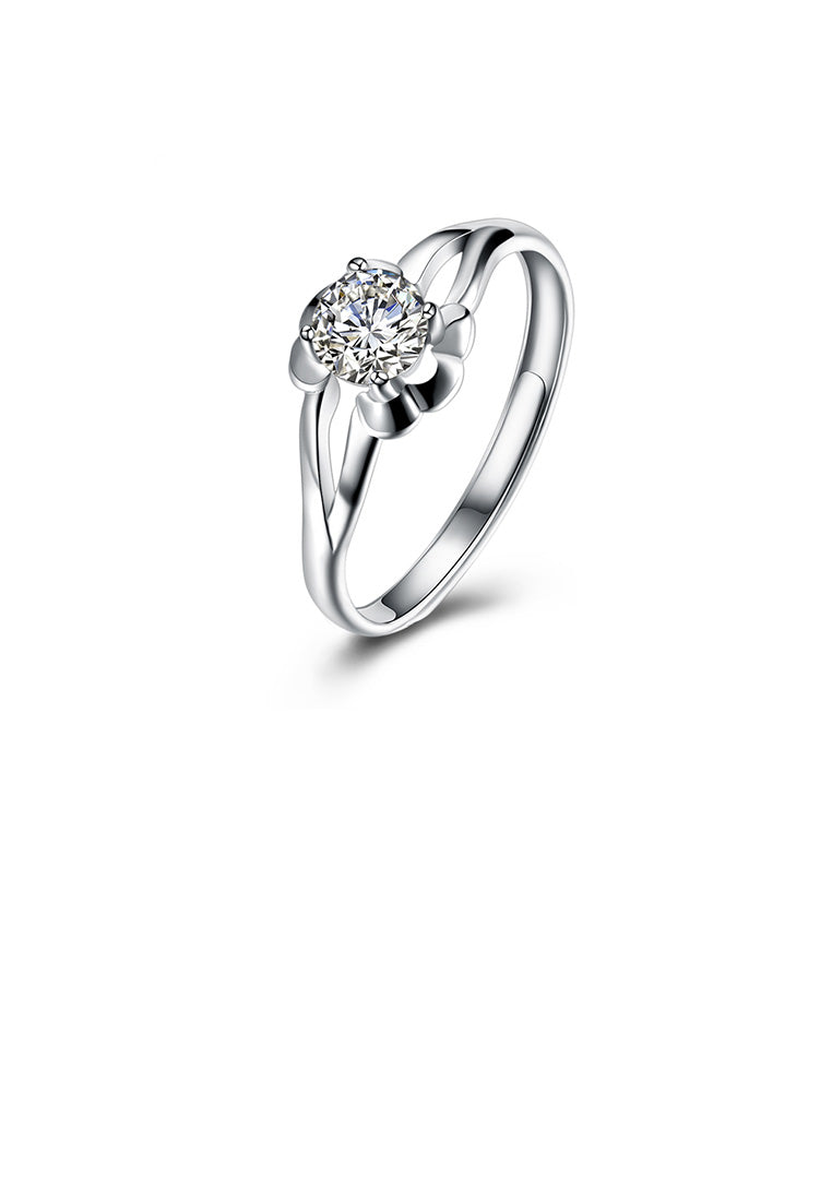 925 Sterling Silver Elegant Fashion Flower Adjustable Ring with Cubic Zircon