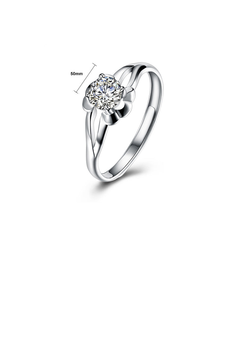 925 Sterling Silver Elegant Fashion Flower Adjustable Ring with Cubic Zircon