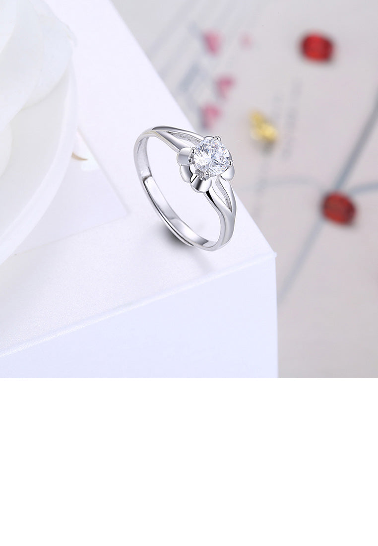 925 Sterling Silver Elegant Fashion Flower Adjustable Ring with Cubic Zircon